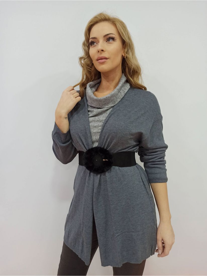 Ζακέτα μακριά μονόχρωμη χωρίς κουμπιά γκρι