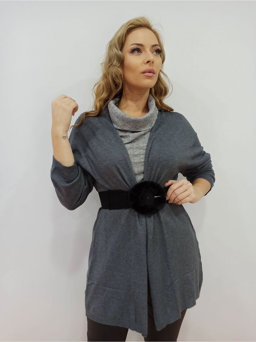 Ζακέτα μακριά μονόχρωμη χωρίς κουμπιά γκρι