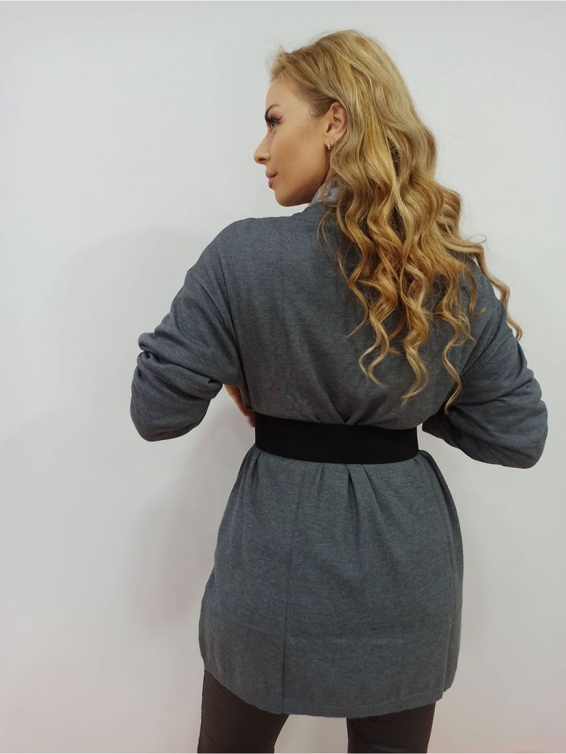 Ζακέτα μακριά μονόχρωμη χωρίς κουμπιά γκρι