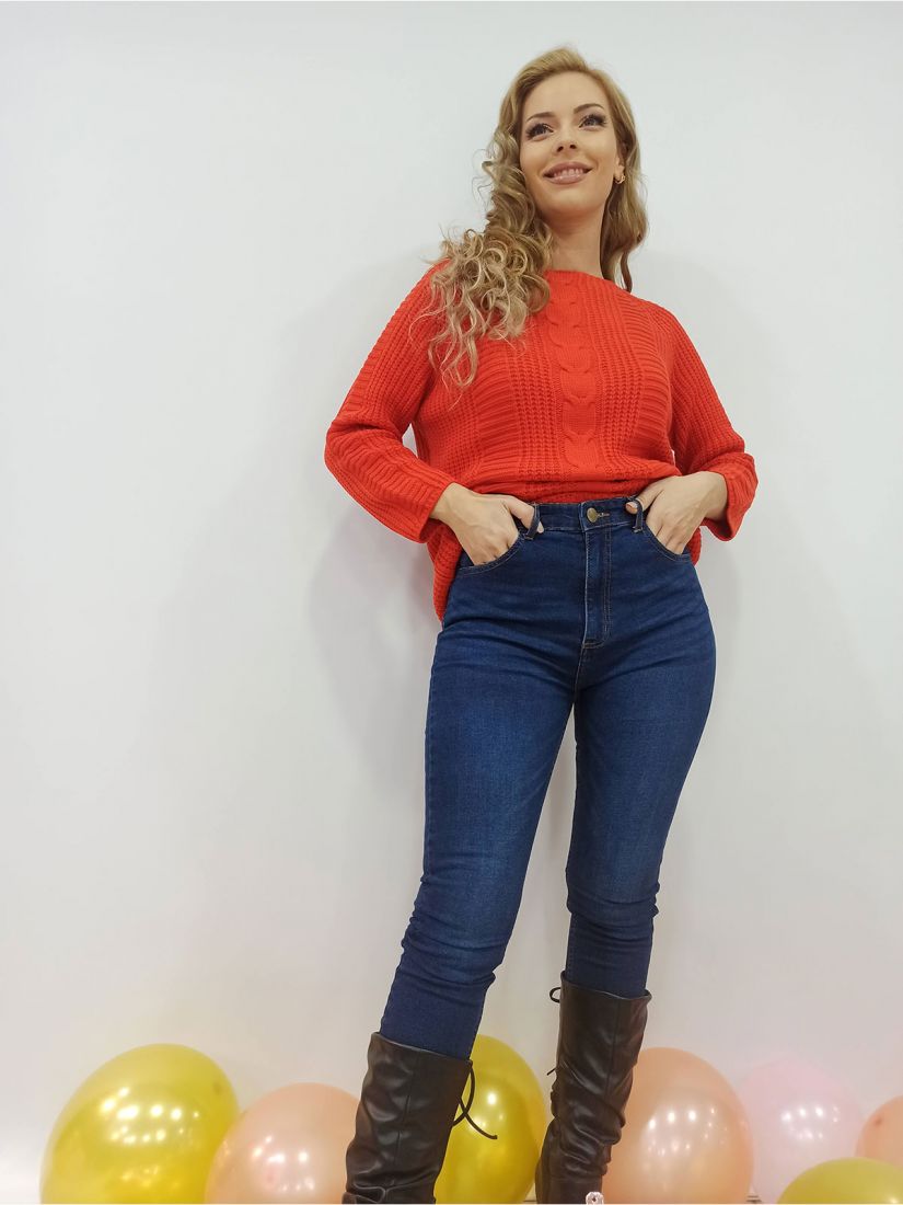 Παντελόνι τζιν στενή γραμμή μονόχρωμο μπλε