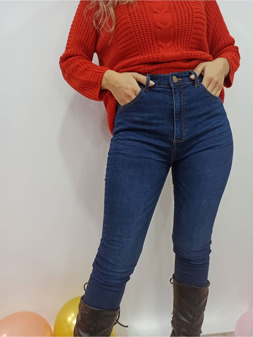 Παντελόνι τζιν στενή γραμμή μονόχρωμο μπλε