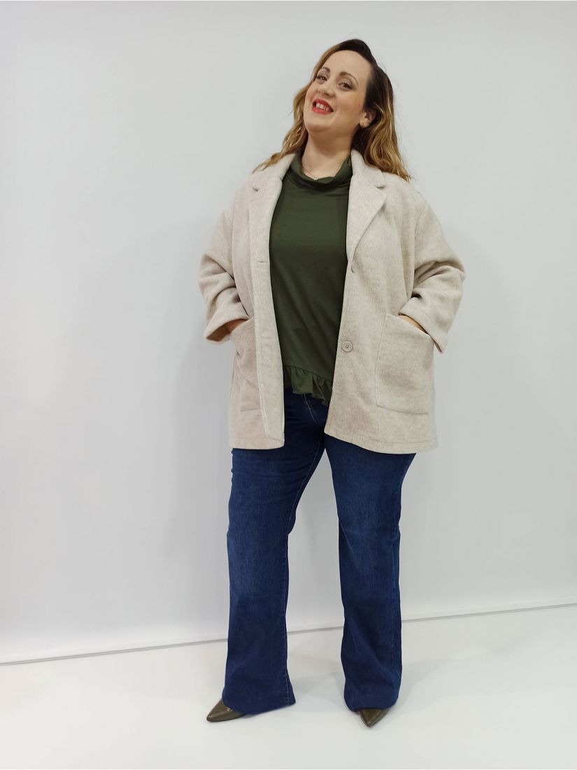 Παντελόνι τζιν καμπάνα μονόχρωμη με τσέπες και γαζιά μπλε