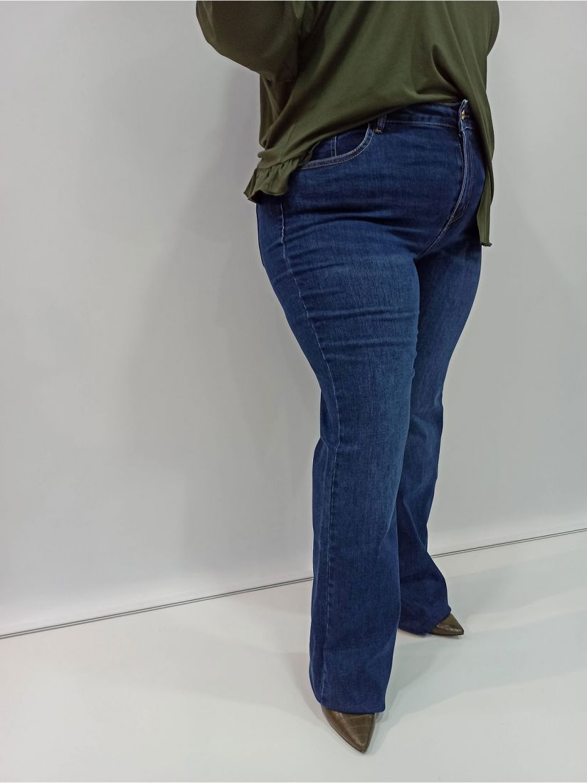 Παντελόνι τζιν καμπάνα μονόχρωμη με τσέπες και γαζιά μπλε