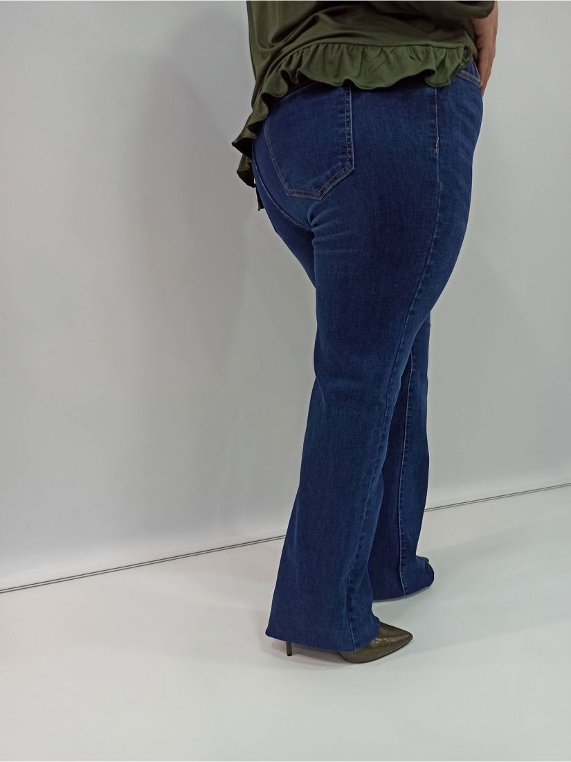 Παντελόνι τζιν καμπάνα μονόχρωμη με τσέπες και γαζιά μπλε