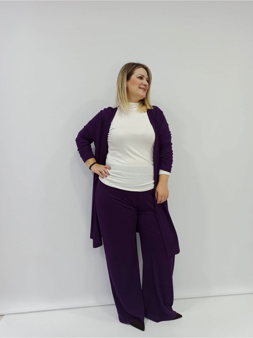 Παντελόνα μονόχρωμη με λάστιχο στη μέση ελληνικής ραφής μωβ