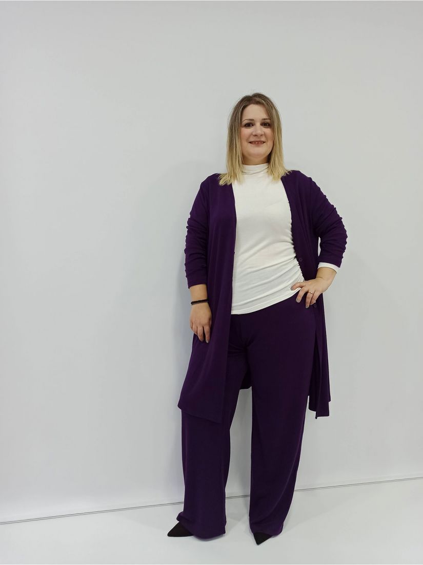 Παντελόνα μονόχρωμη με λάστιχο στη μέση ελληνικής ραφής μωβ