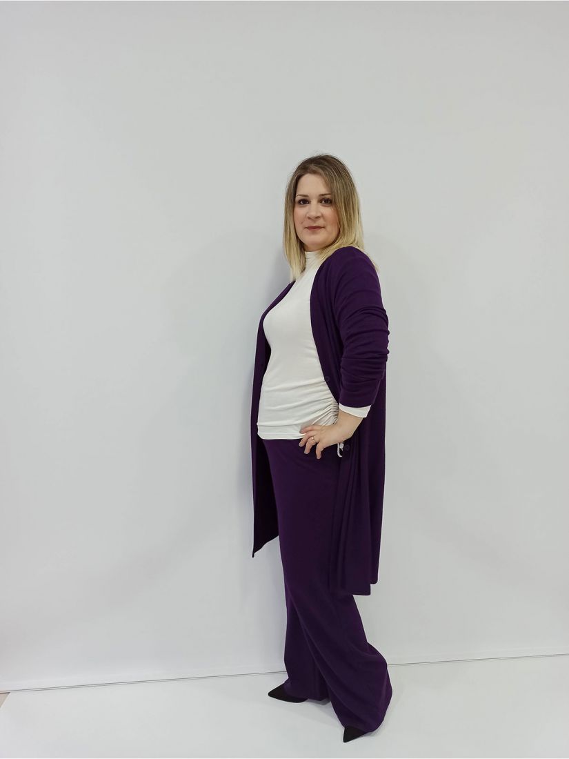 Παντελόνα μονόχρωμη με λάστιχο στη μέση ελληνικής ραφής μωβ