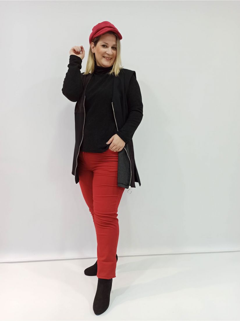 Παντελόνι τζιν ελληνικής ραφής ψηλόμεσο με τσέπες κόκκινο