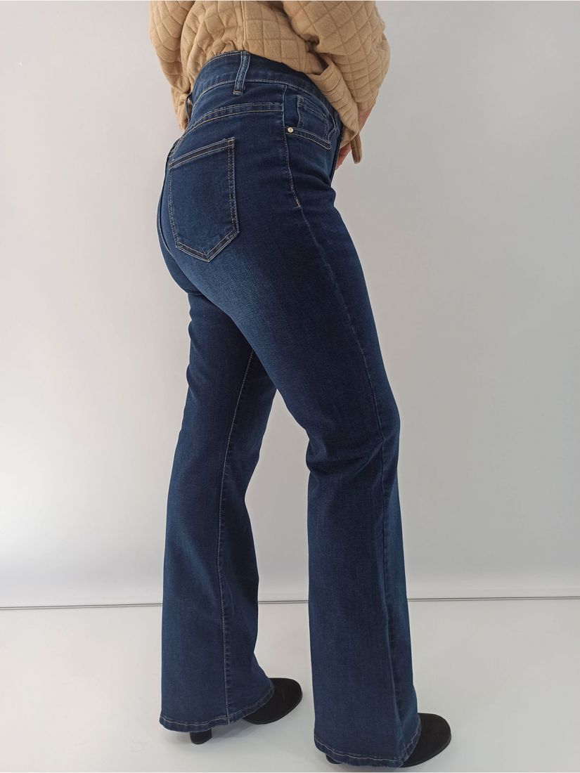 Παντελόνι τζιν καμπάνα μονόχρωμη με τσέπες και γαζιά μπλε