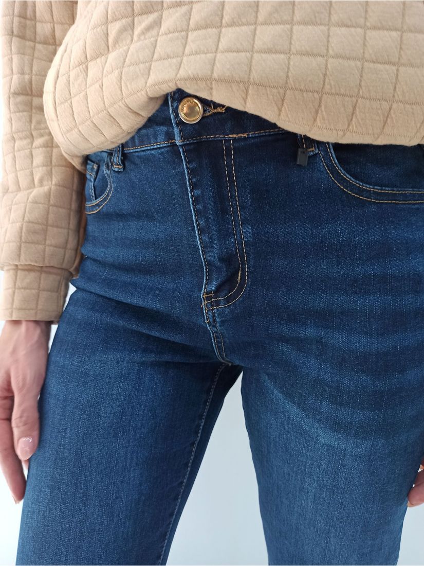 Παντελόνι τζιν καμπάνα μονόχρωμη με τσέπες και γαζιά μπλε