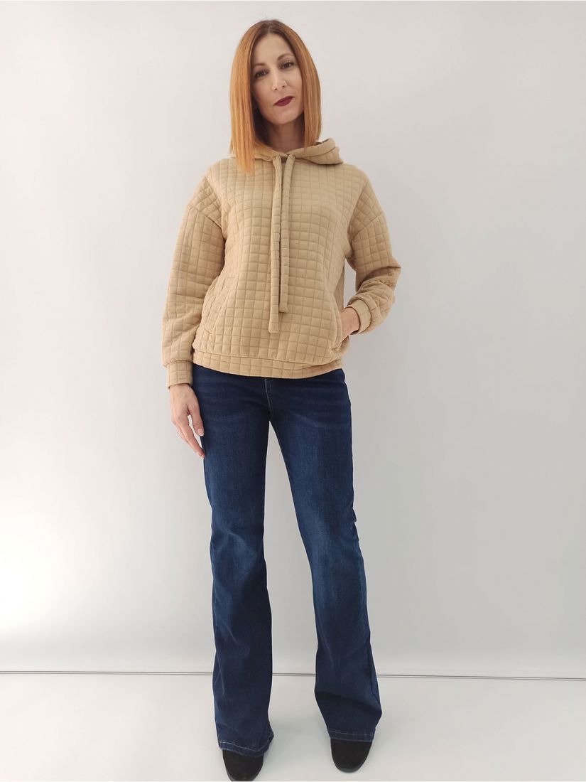 Παντελόνι τζιν καμπάνα μονόχρωμη με τσέπες και γαζιά μπλε