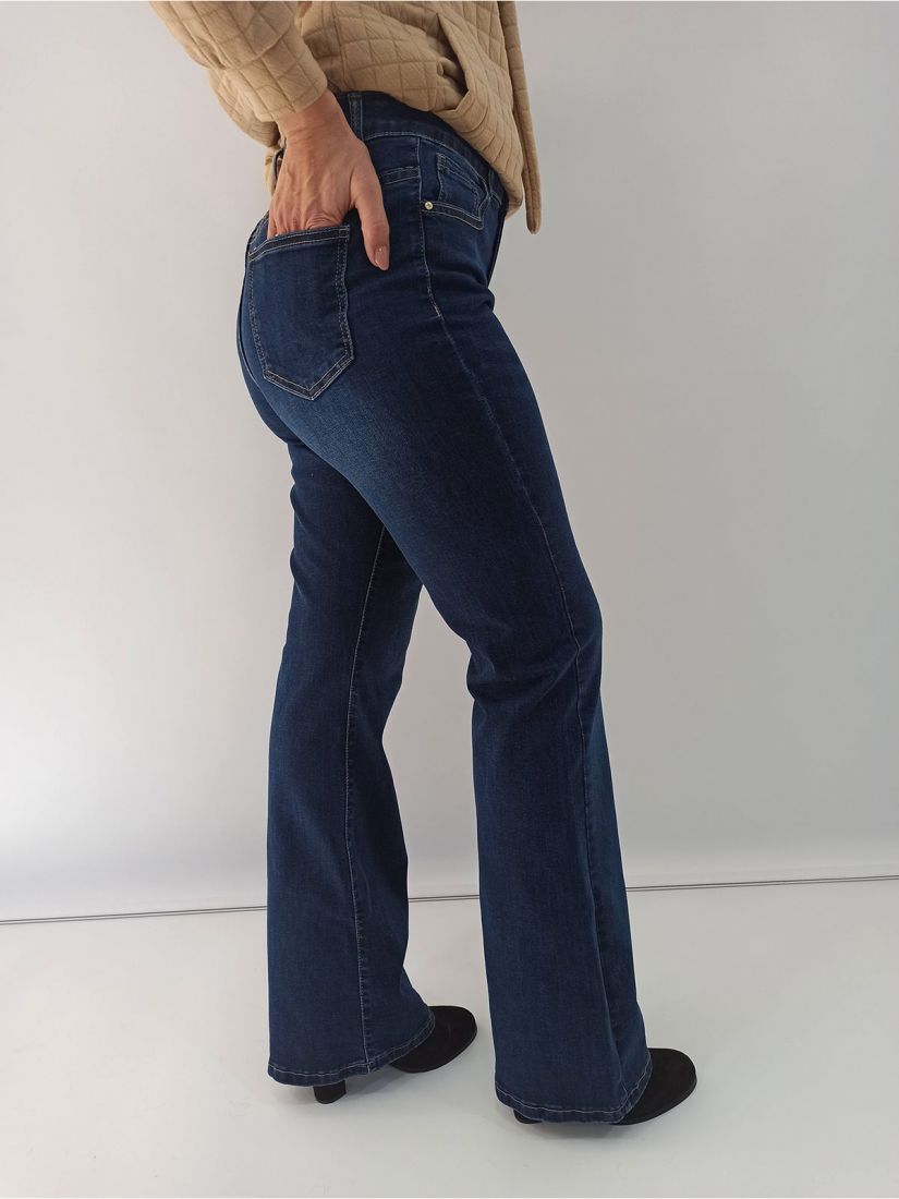 Παντελόνι τζιν καμπάνα μονόχρωμη με τσέπες και γαζιά μπλε