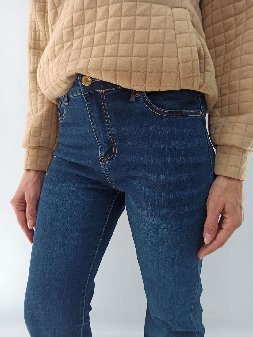 Παντελόνι τζιν καμπάνα μονόχρωμη με τσέπες και γαζιά μπλε