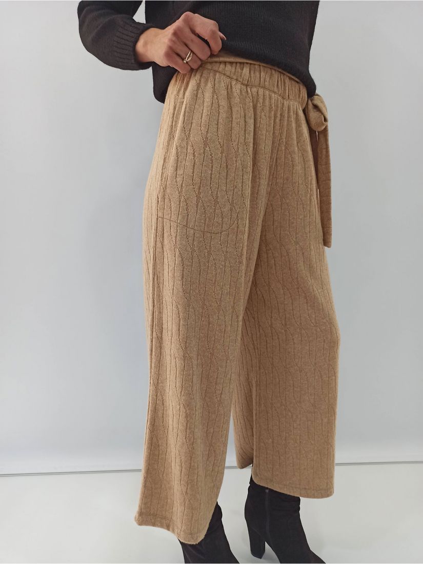 Παντελόνα ζιπ κιλότ ελληνικής ραφής μονόχρωμη με ζώνη  μπεζ