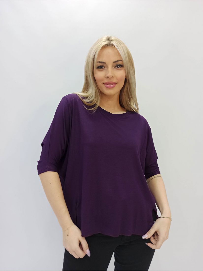Μπλούζα μονόχρωμη ελληνικής ραφής με ανοίγματα στο τελείωμα μωβ