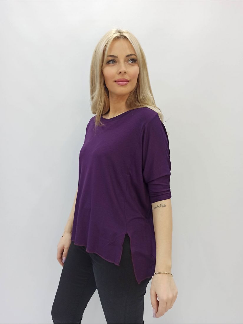 Μπλούζα μονόχρωμη ελληνικής ραφής με ανοίγματα στο τελείωμα μωβ