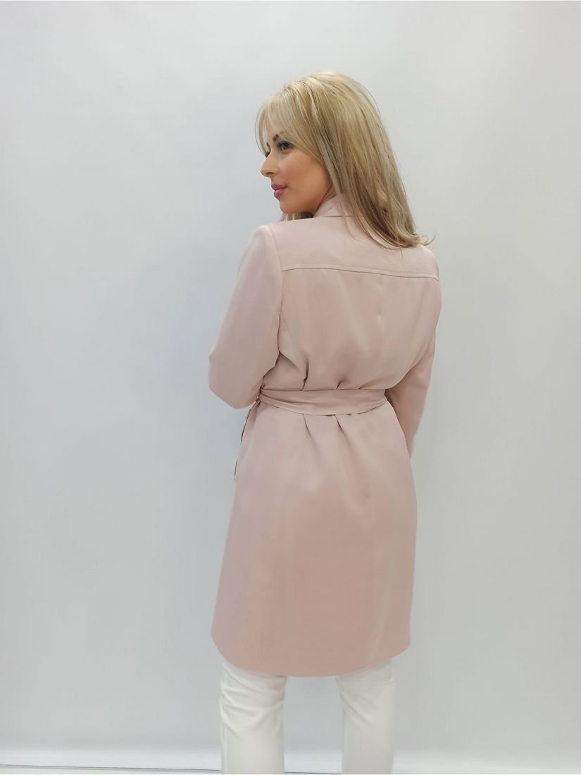 Καπαρντίνα σατινέ ελληνικής ραφής μονόχρωμη με ζώνη και τσέπες ροζ