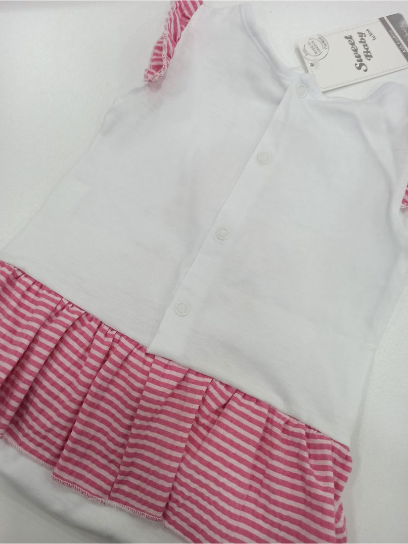 Φορμάκι βρεφικό unicorn με βολάν ελληνικής ραφής ροζ