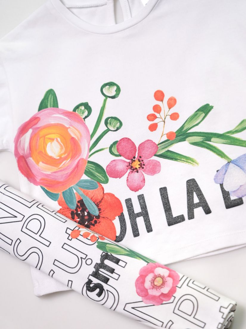 Σετ για κορίτσι φλοράλ ελληνικής ραφής με τύπωμα Oh La La λευκό