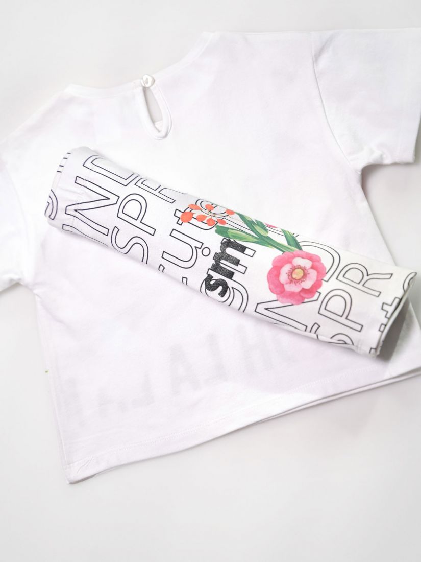 Σετ για κορίτσι φλοράλ ελληνικής ραφής με τύπωμα Oh La La λευκό