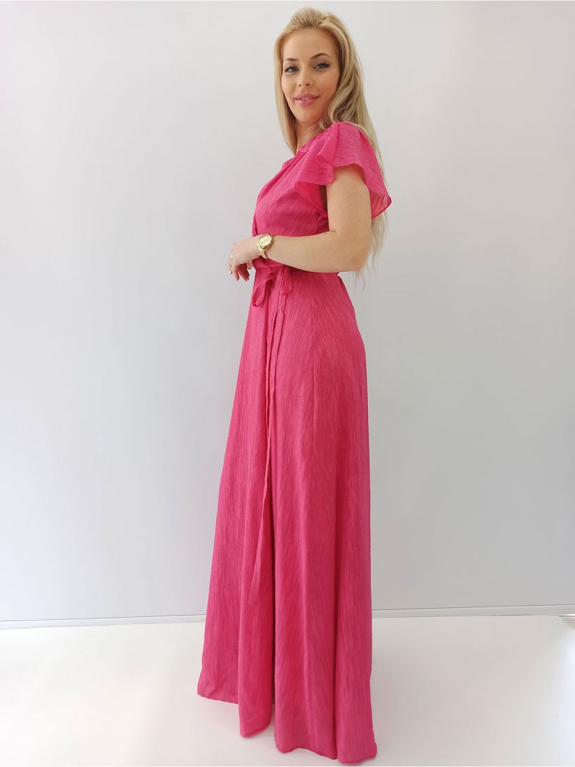 Φόρεμα κρουαζέ με δέσιμο στο πλάι και άνοιγμα ελληνικής ραφής φούξια