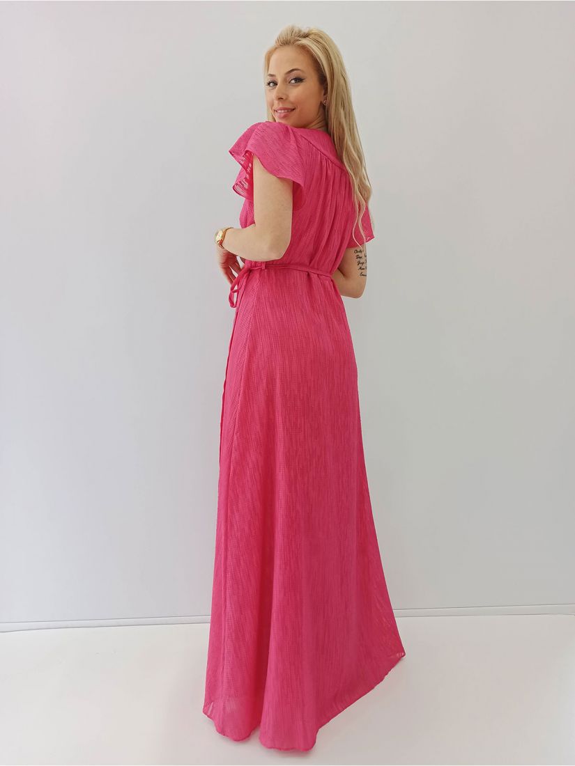 Φόρεμα κρουαζέ με δέσιμο στο πλάι και άνοιγμα ελληνικής ραφής φούξια