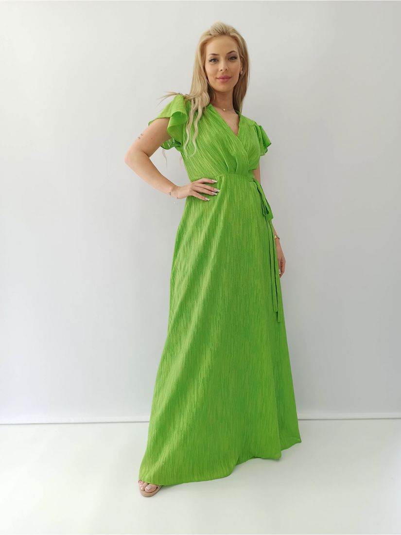 Φόρεμα κρουαζέ με δέσιμο στο πλάι και άνοιγμα ελληνικής ραφής λαχανί