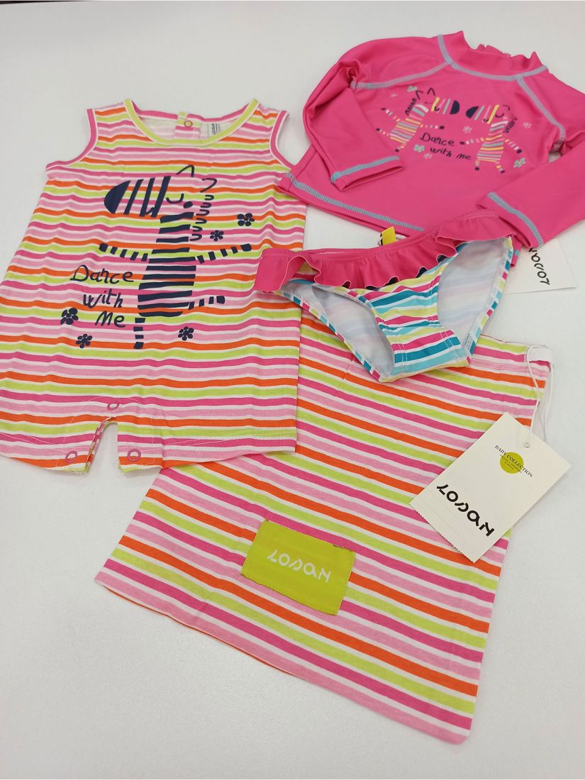 Μαγιό κάτω μέρος ριγέ με βολάν φούξια