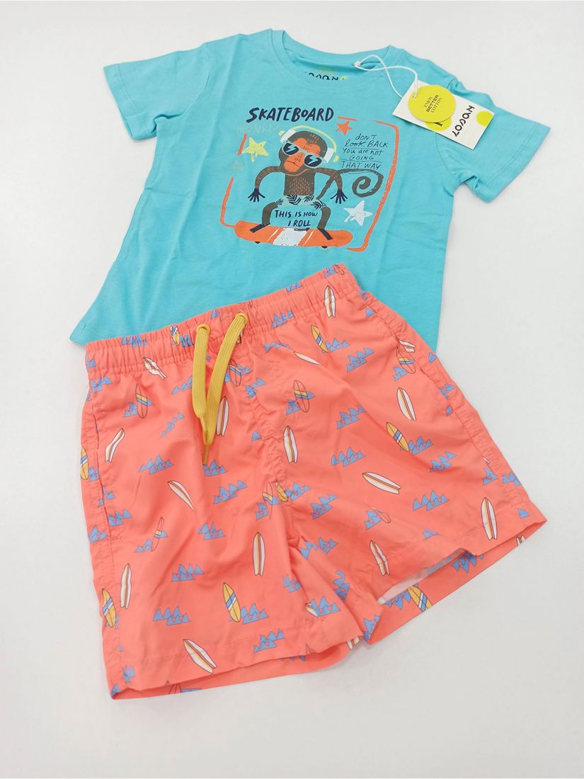 Μαγιό βερμούδα με print surfing και τσέπες κοραλί