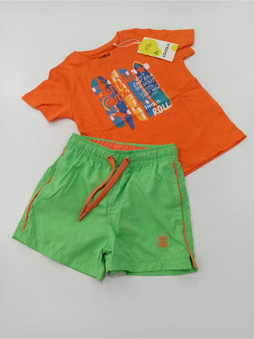 Μαγιό βερμούδα fluo print και τσέπες  λαχανί