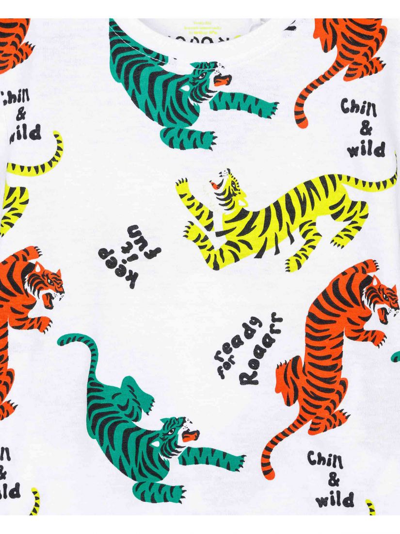 Μπλούζα κοντομάνικι με print πολύχρωμοι τίγρεις λευκό