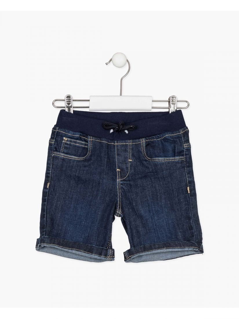 Βερμούδα τζιν με λάστιχο στη μέση, τσέπες και ρεβέρ μπλε