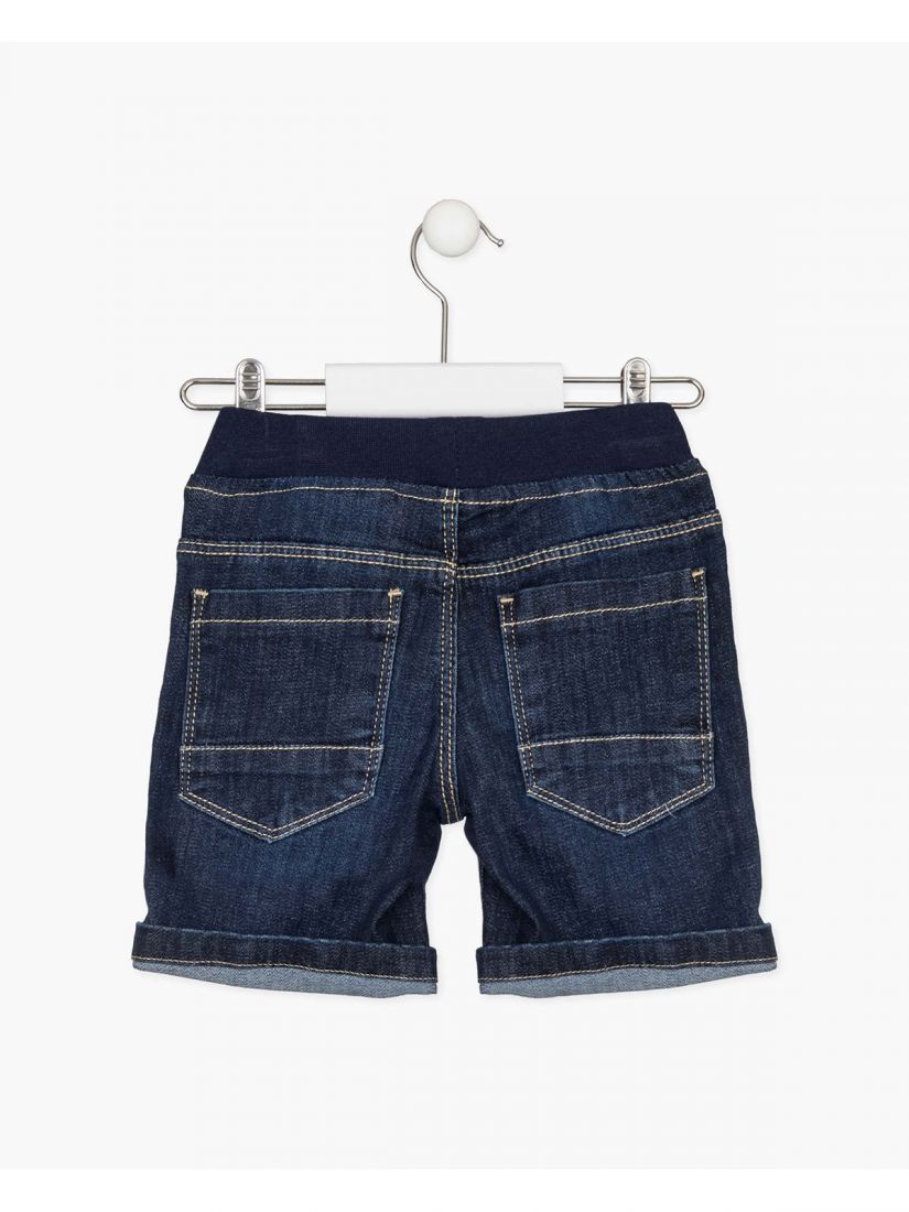 Βερμούδα τζιν με λάστιχο στη μέση, τσέπες και ρεβέρ μπλε