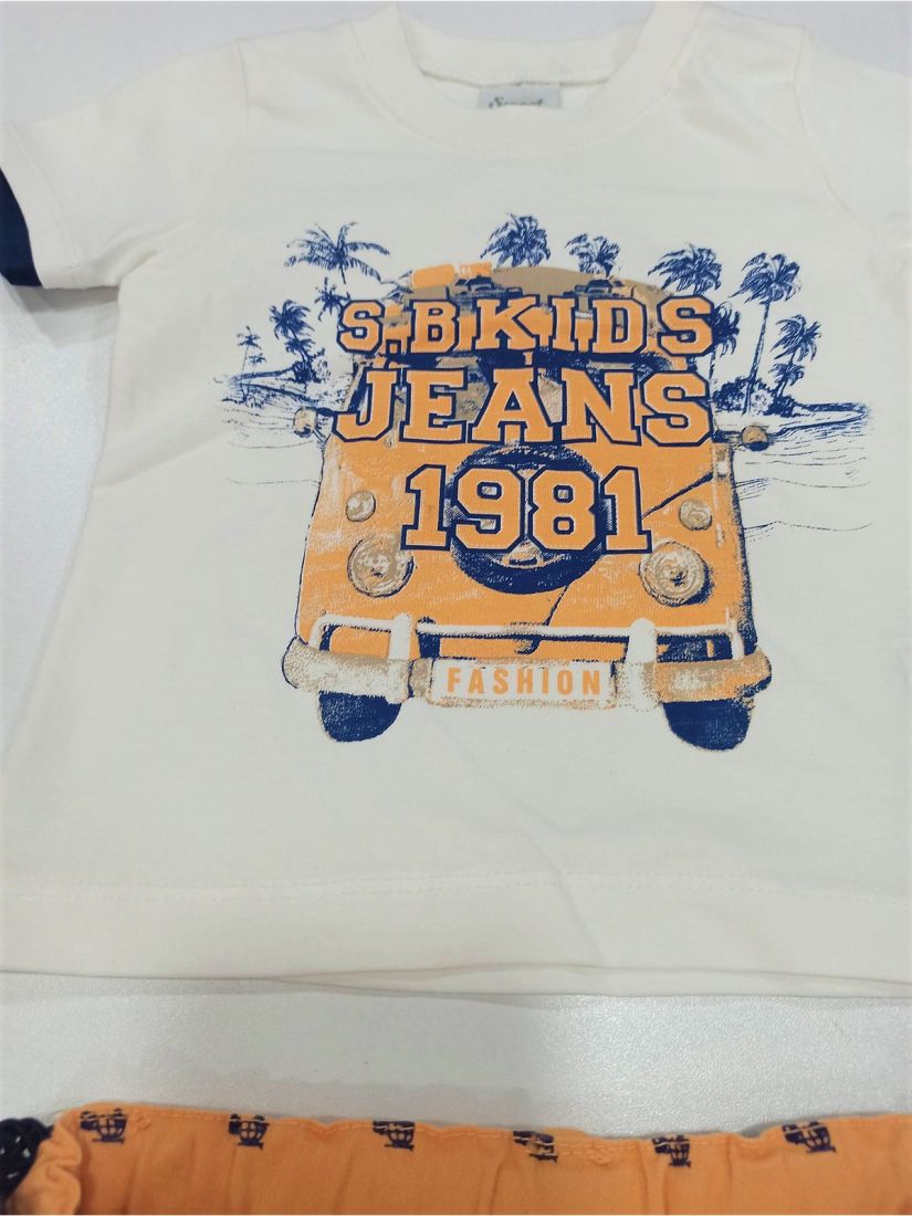 Σετ S.b. kids Jeans με βερμούδα και ζώνη ελληνικής ραφής πορτοκαλί