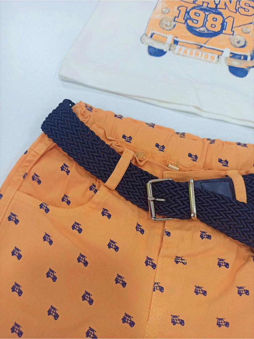 Σετ S.b. kids Jeans με βερμούδα και ζώνη ελληνικής ραφής πορτοκαλί