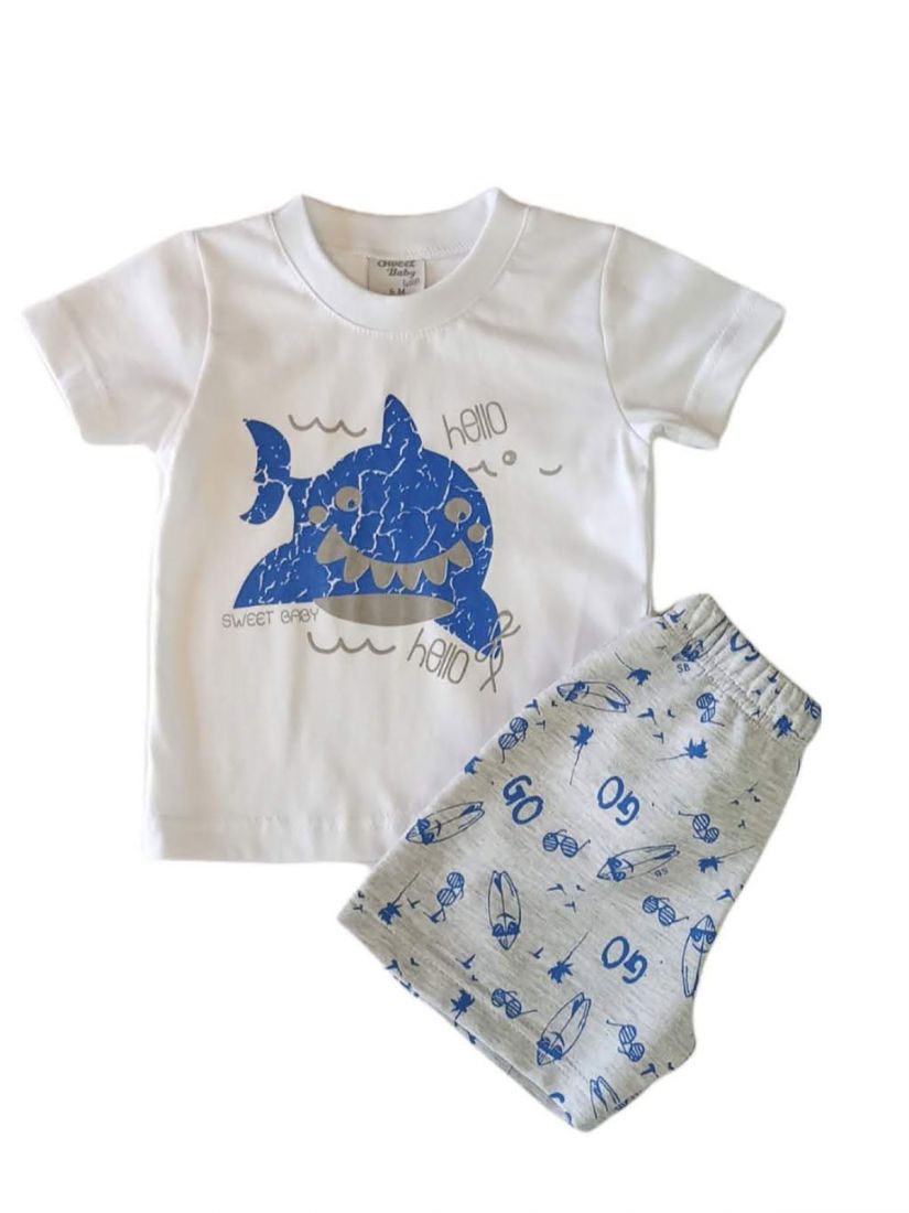 Σετ καρχαρίας ελληνικής ραφής με σορτς λευκό