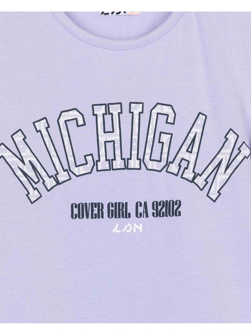 Μπλούζα μονόχρωμη με τύπωμα Michigan λιλά