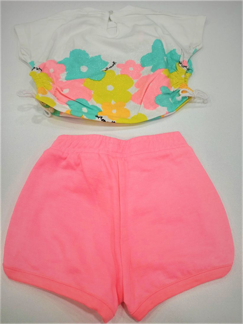 Σετ με φλοράλ κροπ τοπ με γκλίτερ και σορτς ελληνικής ραφής ροζ