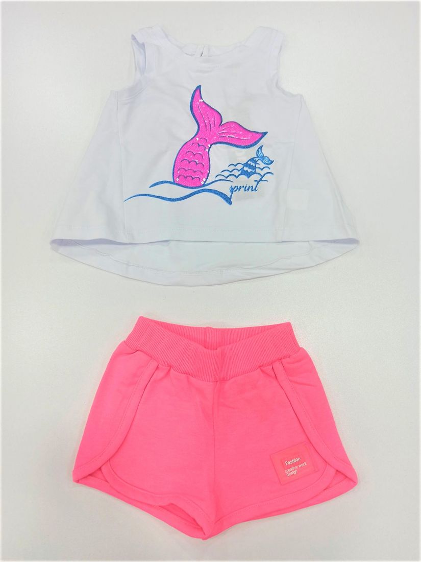 Σετ μπλούζα mermaid με σορτς ελληνικής ραφής φούξια