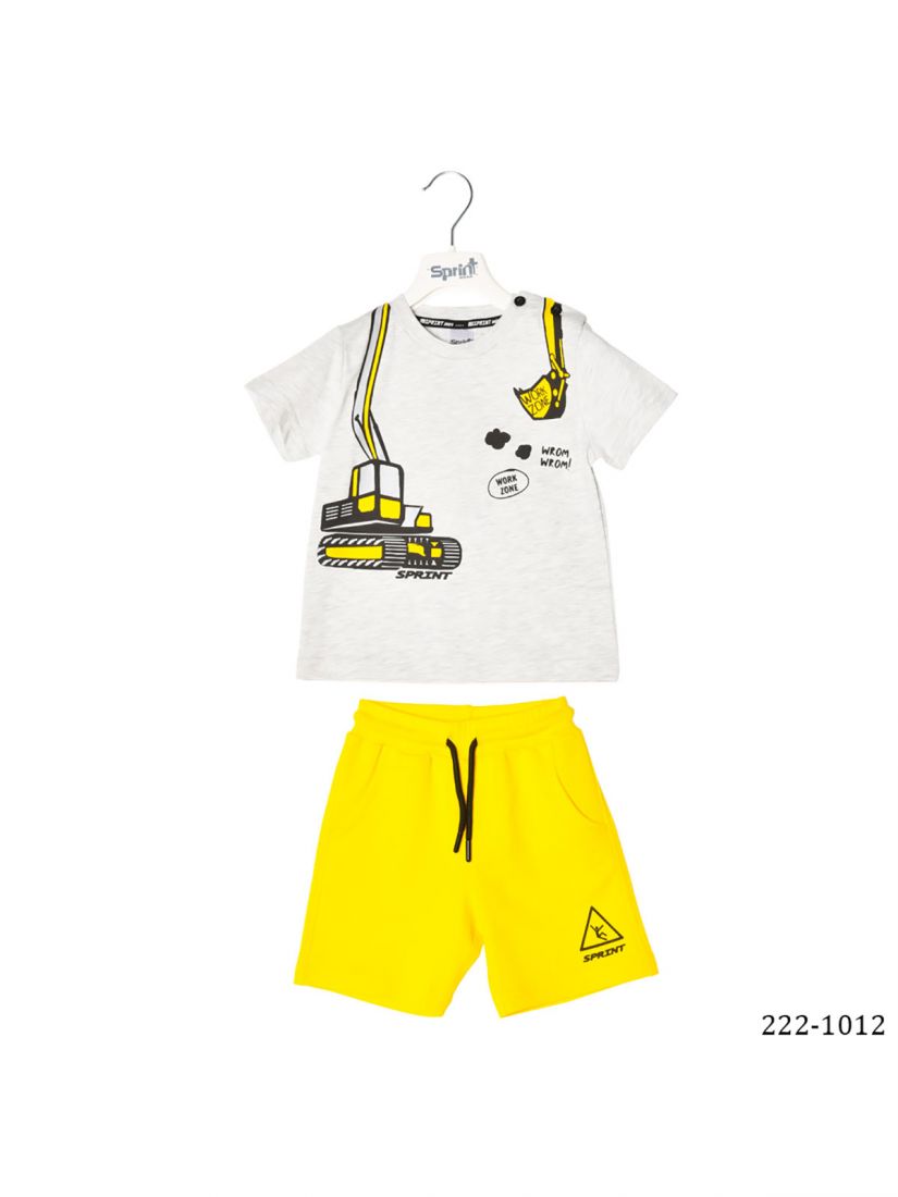 Σετ για αγόρι με print μπουλντόζα ελληνικής ραφής κίτρινο