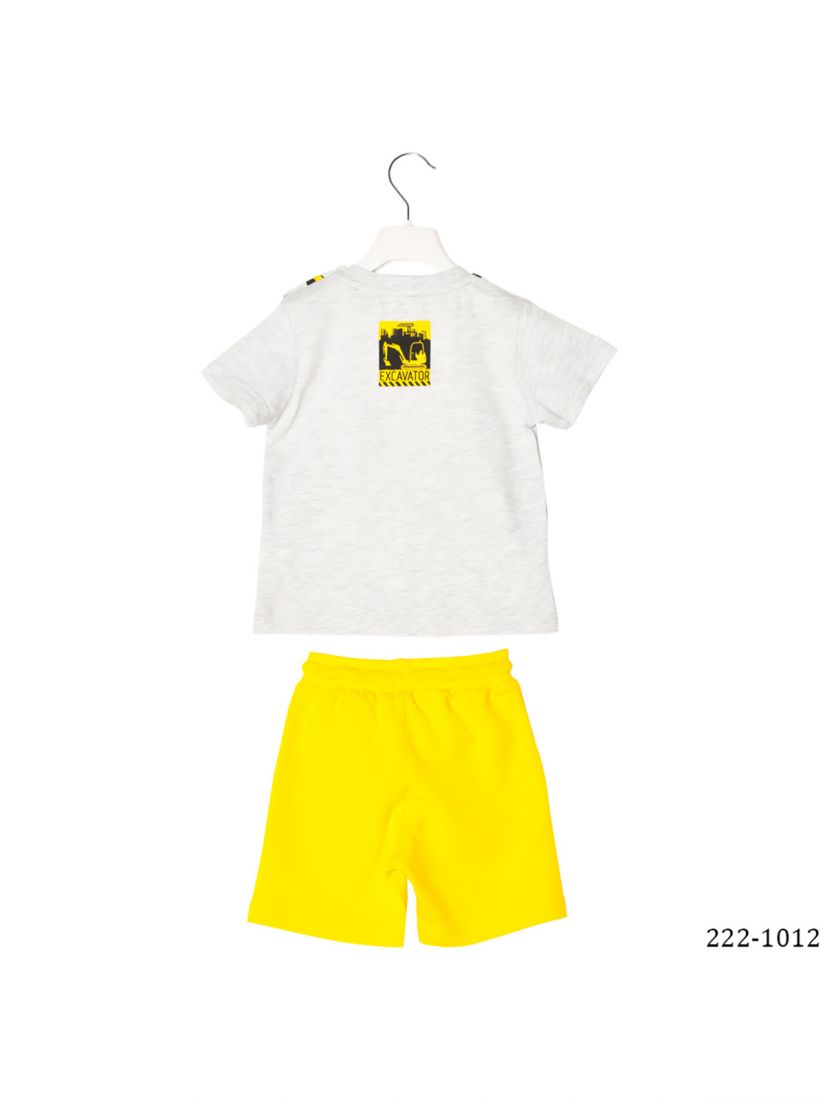 Σετ για αγόρι με print μπουλντόζα ελληνικής ραφής κίτρινο