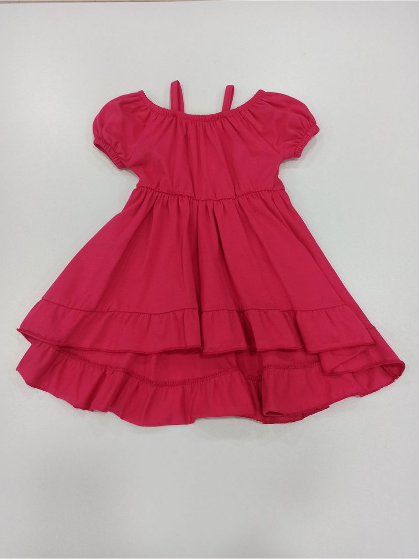 Φόρεμα ασύμμετρο με βολάν μονοχρωμο ελληνικής ραφής  φούξια