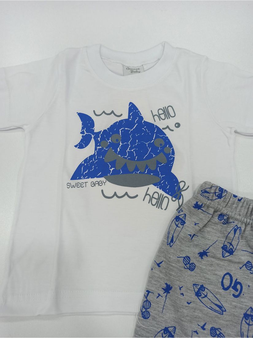 Σετ καρχαρίας ελληνικής ραφής με σορτς λευκό