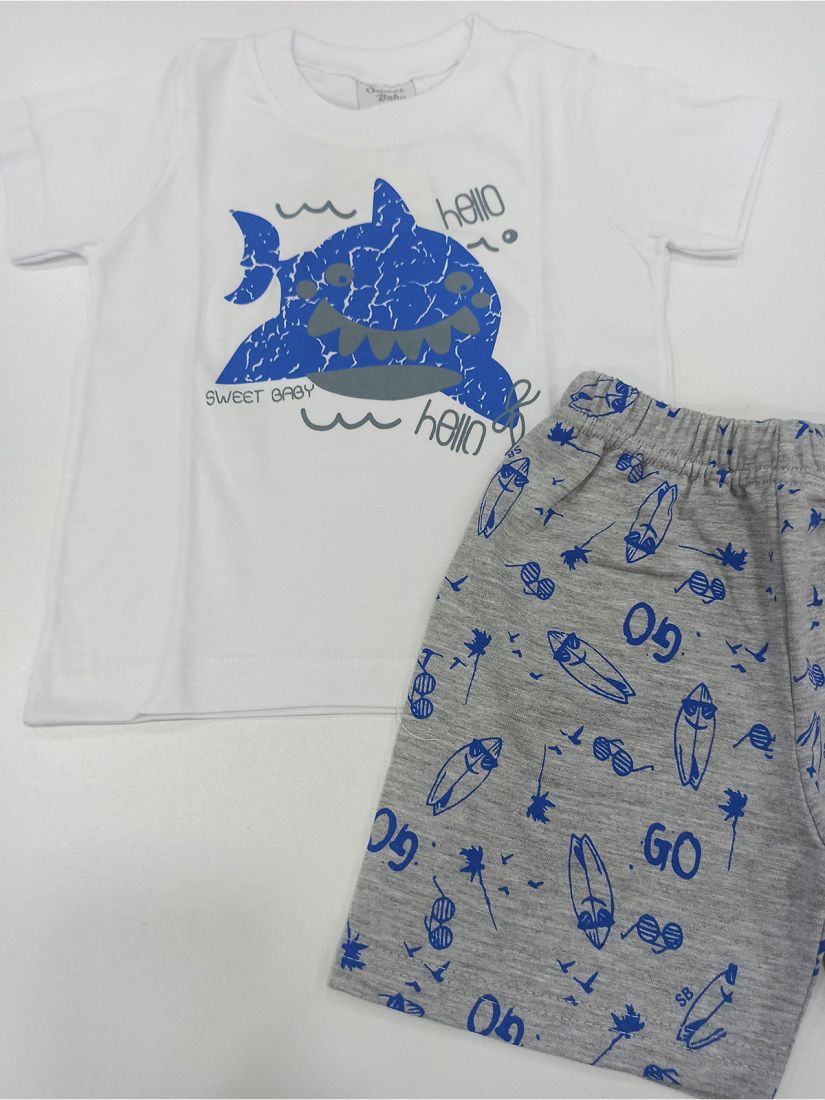 Σετ καρχαρίας ελληνικής ραφής με σορτς λευκό