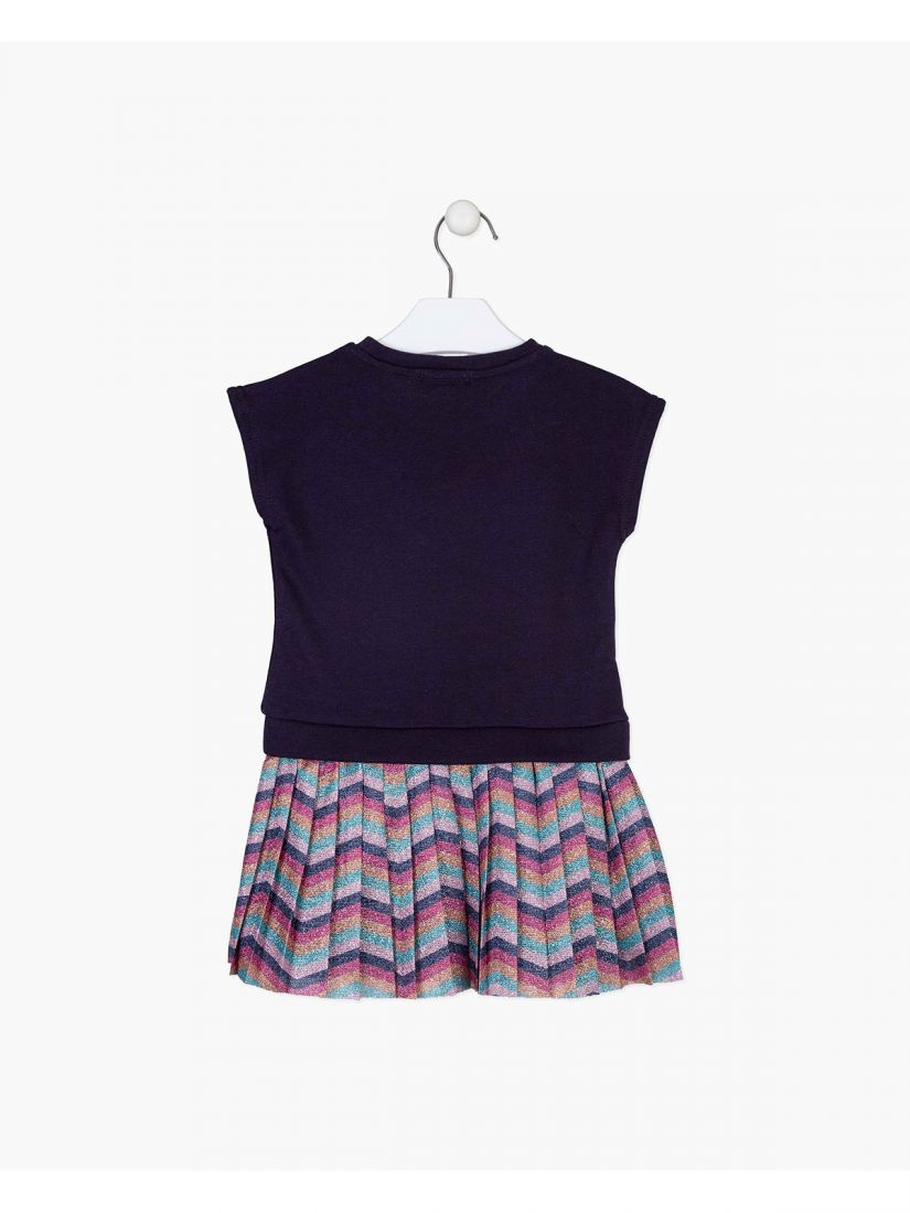 Φόρεμα με γκλίτερ φούστα και print hug me μπλε