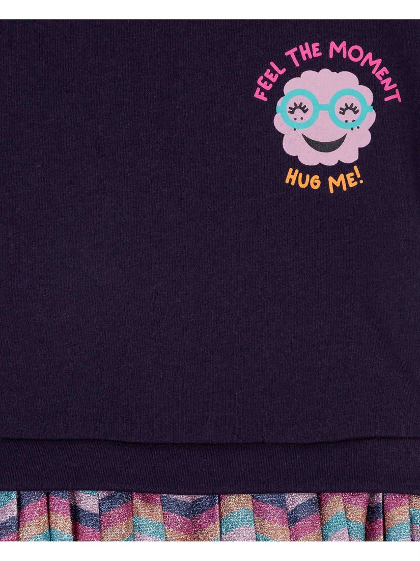 Φόρεμα με γκλίτερ φούστα και print hug me μπλε