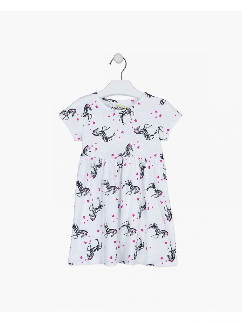 Φόρεμα εμπριμέ με print ζέβρα λευκό