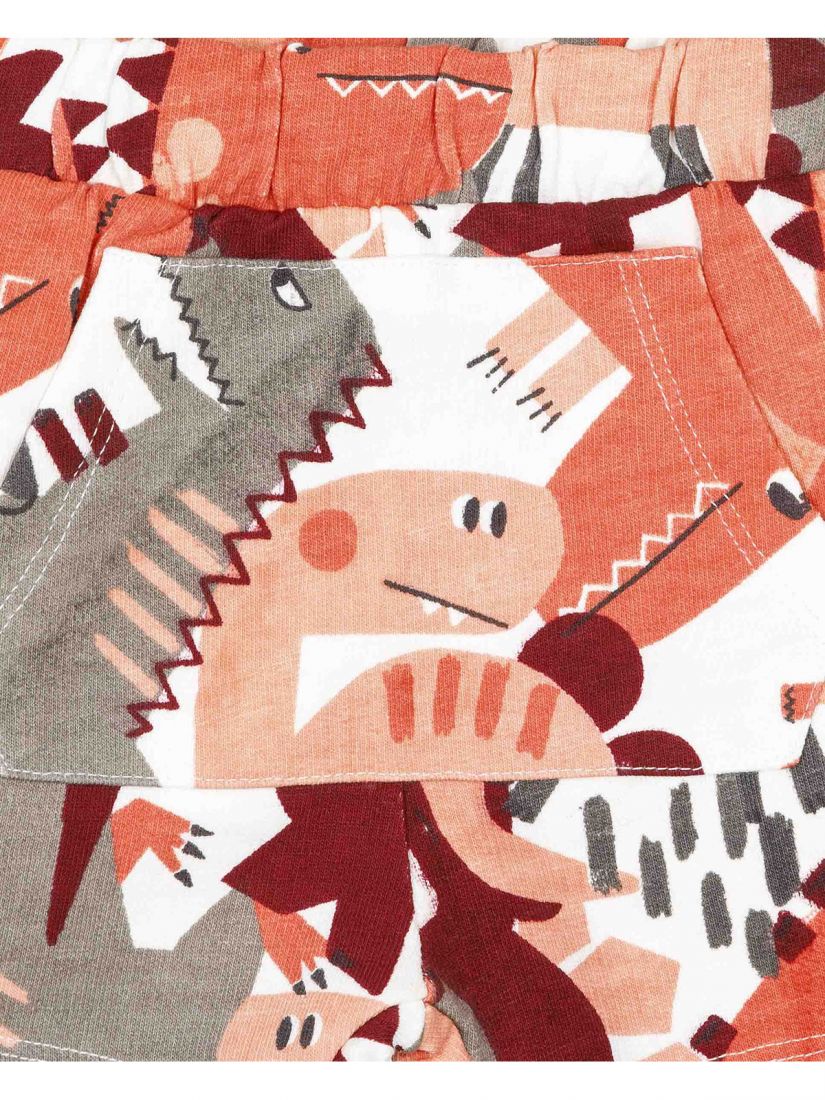 Σορτς βρεφικό με print dinosaurs και τσέπες κοραλί