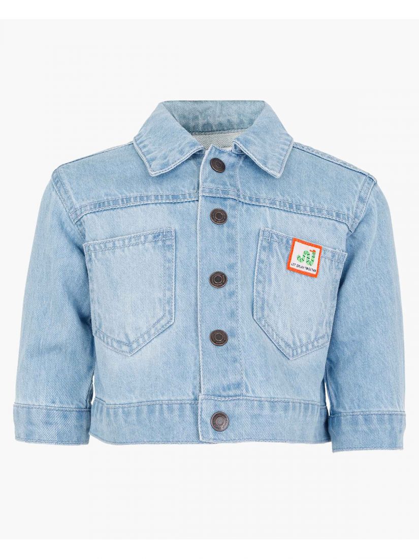 Τζιν τζάκετ βρεφικό με print blocks και τσέπες γαλάζιο