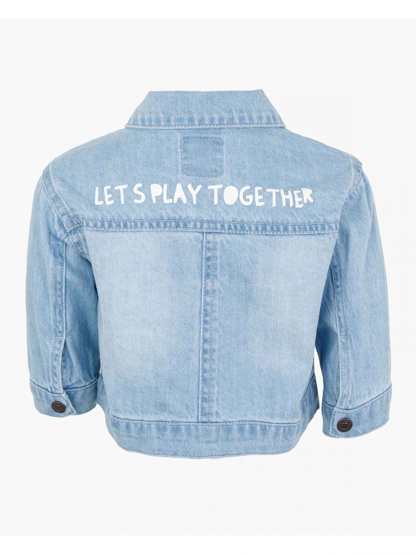 Τζιν τζάκετ βρεφικό με print blocks και τσέπες γαλάζιο